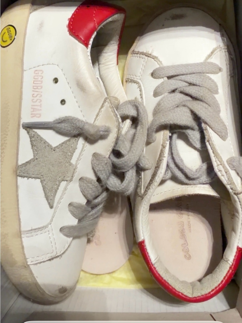 Golden Goose Kids White Leather Sneakers with Gray Star and Red Heel